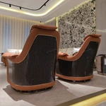 Caramel Leather Accent Chair with Channel-Tufted Back and High-Gloss Wood Sides